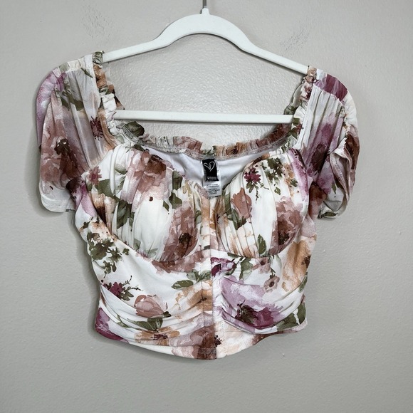 Windsor Tops - Women's Crop Top Bustier Windsor Y2K Fairy Renaissance Floral Whimsical Mesh L